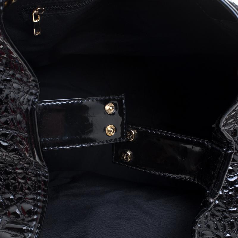 Carolina Herrera Black Croc Embossed Patent Leather Tote 4