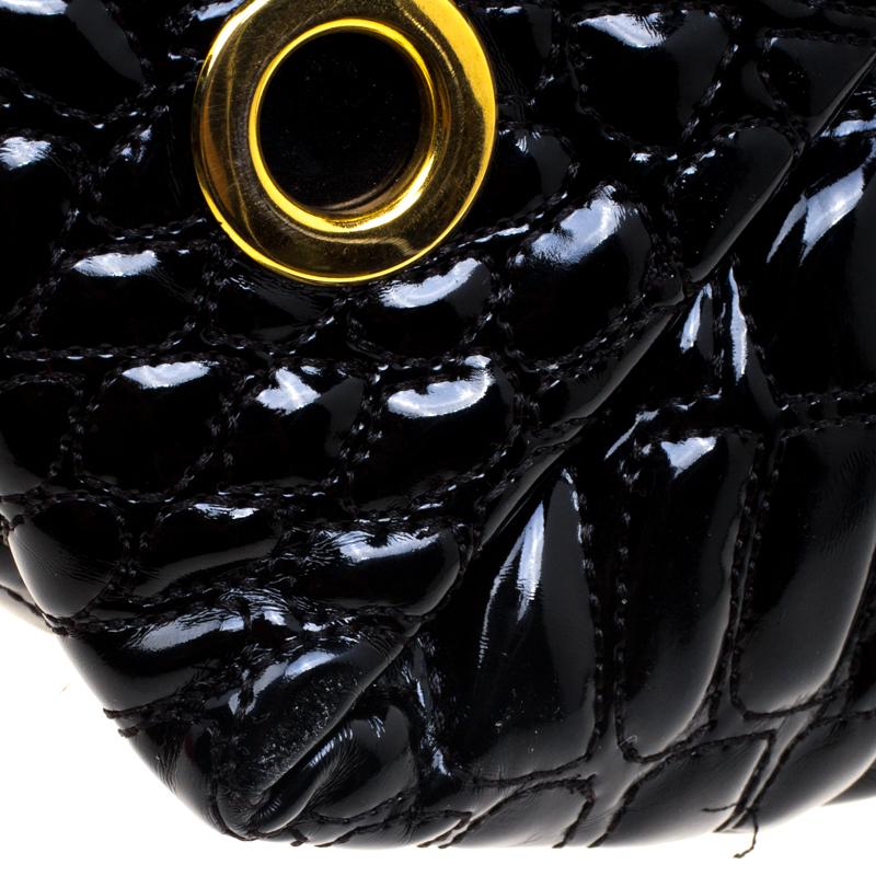 Carolina Herrera Black Croc Embossed Patent Leather Tote 4