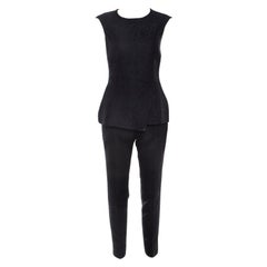 Carolina Herrera Black Embossed Jacquard Sleeveless Top and Trousers Set M