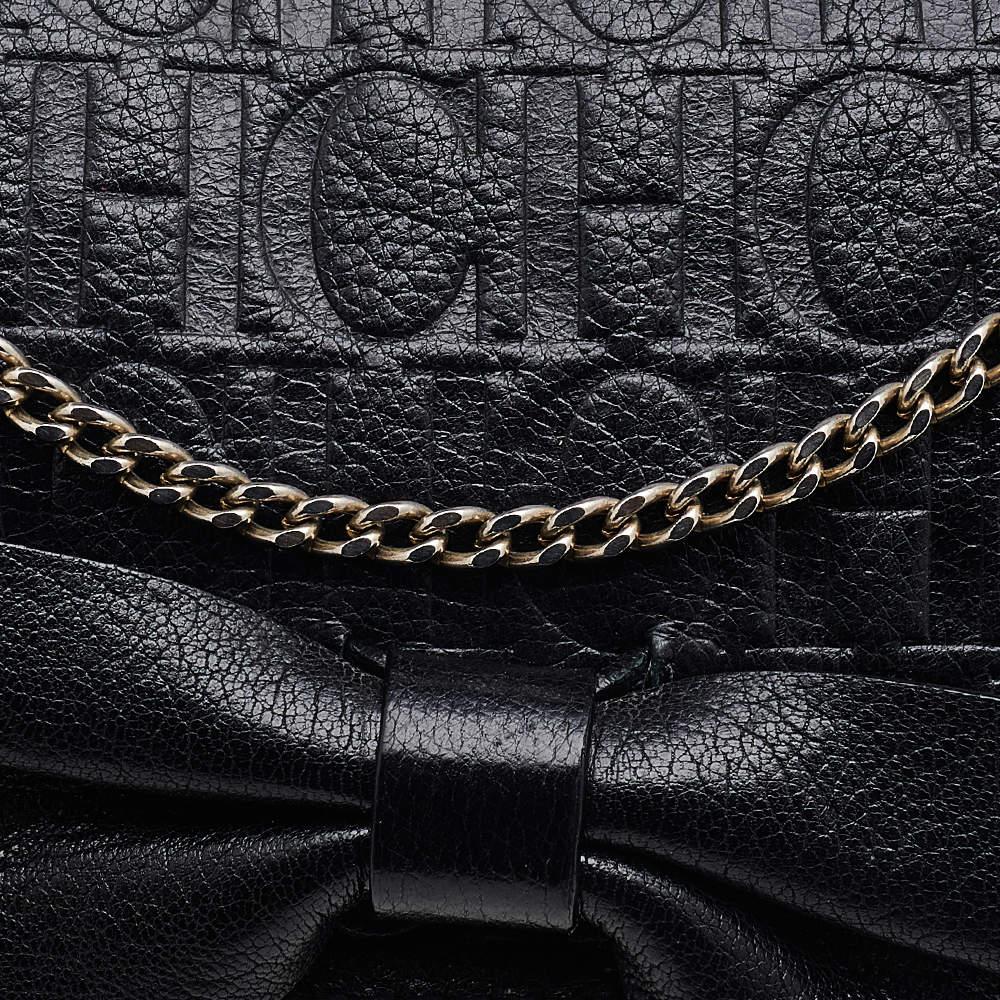 Carolina Herrera Black Embossed Leather Audrey Bow Flap Shoulder Bag For Sale 1