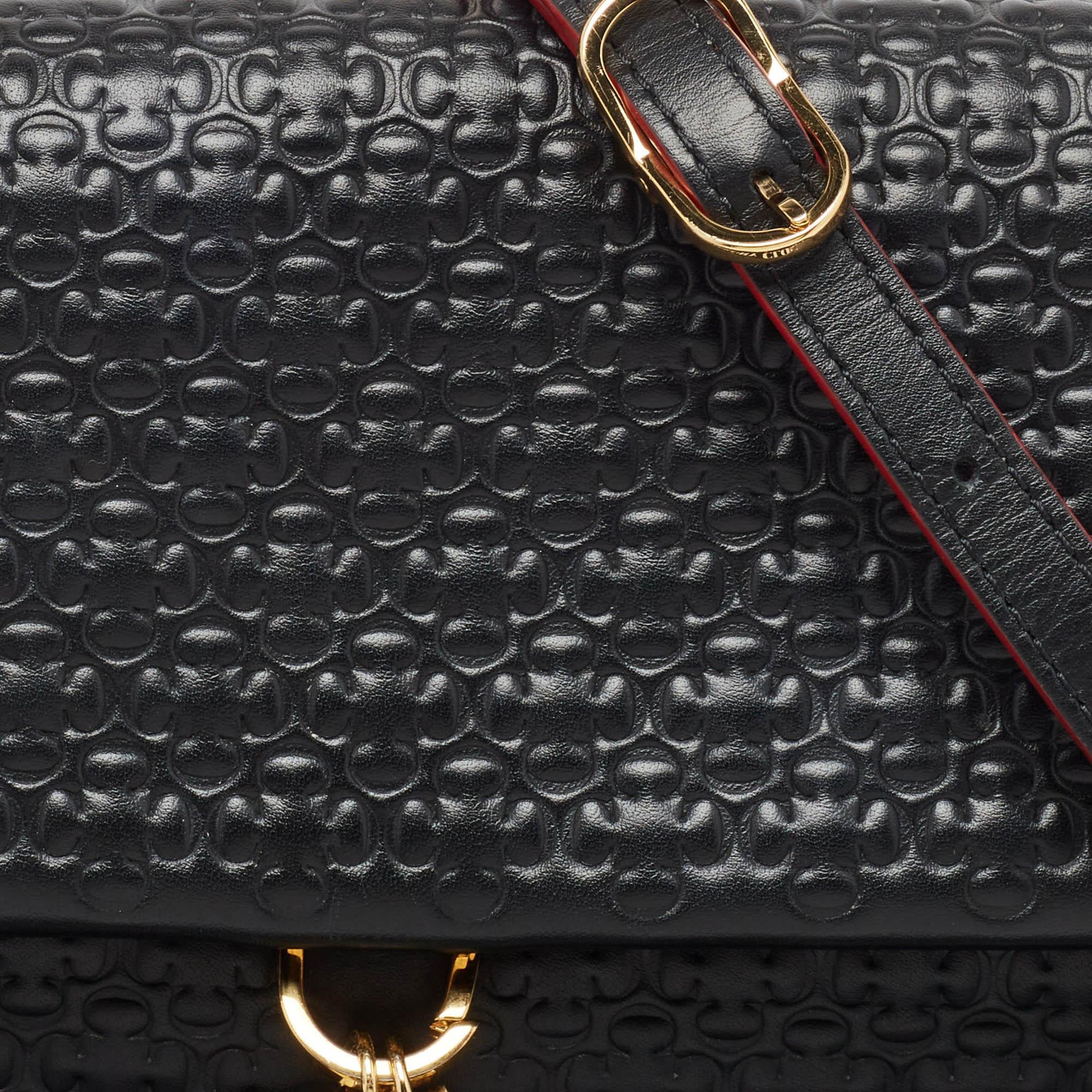 Carolina Herrera Bolso Camelot Mediano de Piel Repujada Negra 1