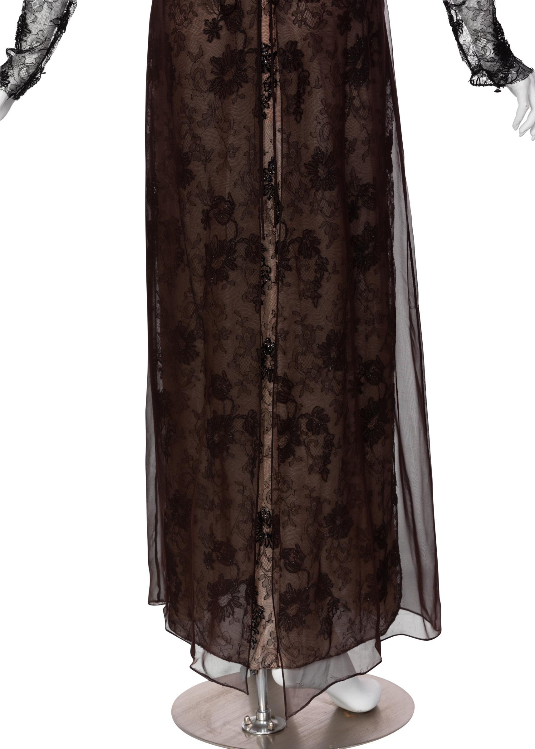 Carolina Herrera Black embroidered Lace Silk Silk Evening Dress, 1990s 3