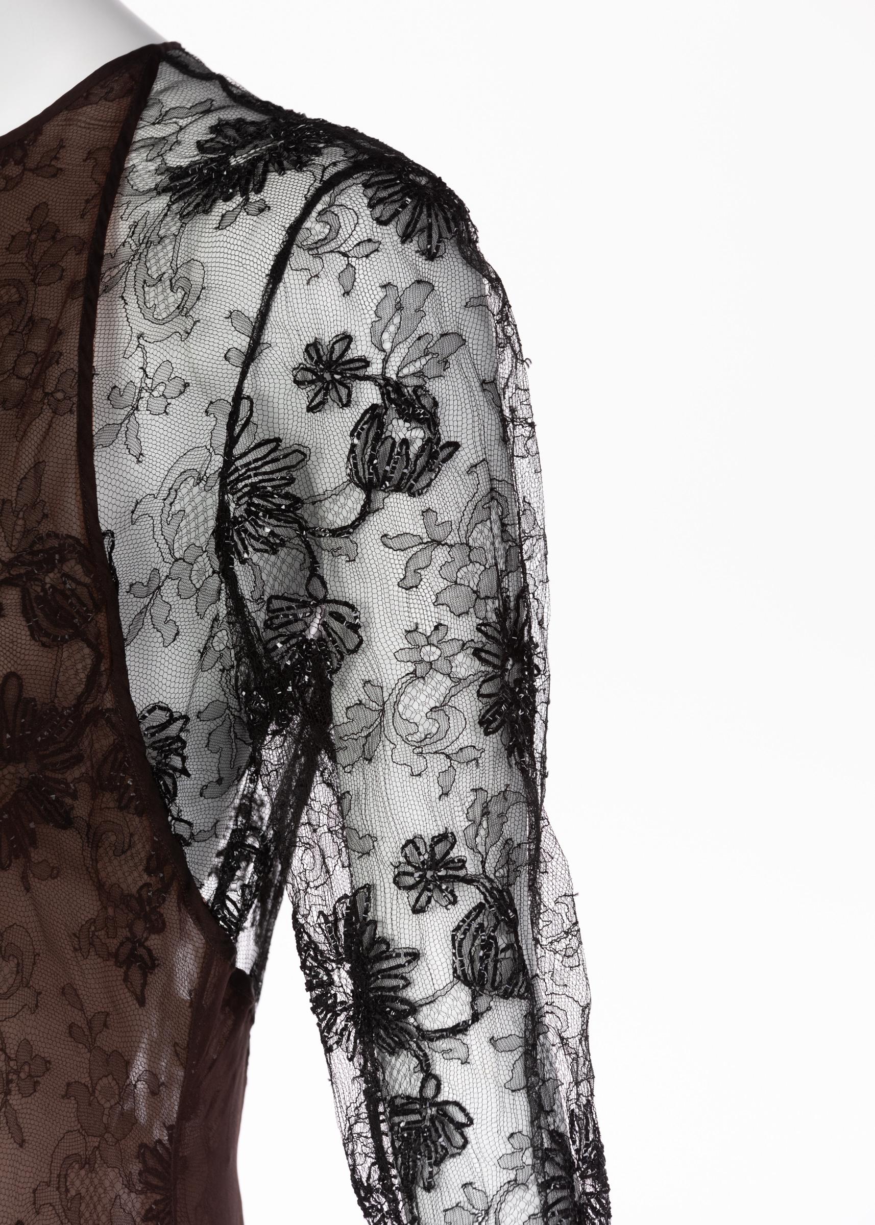 Carolina Herrera Black embroidered Lace Silk Silk Evening Dress, 1990s 5