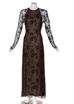 Carolina Herrera Black embroidered Lace Silk Silk Evening Dress, 1990s