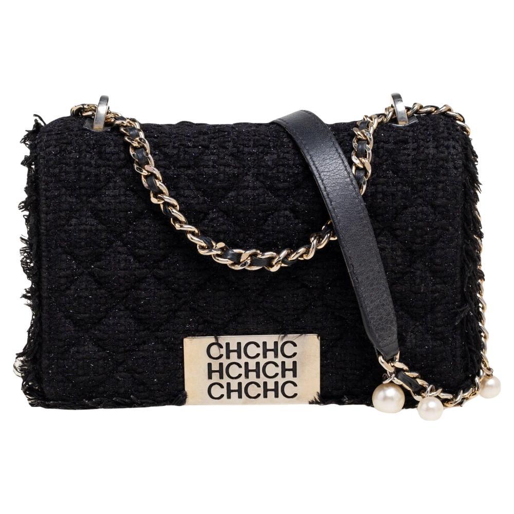 Carolina Herrera Black Fabric Pearl Embellished Shoulder Bag