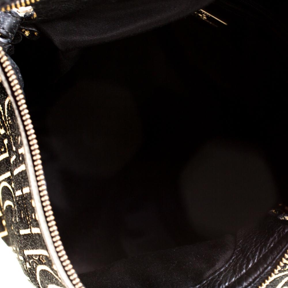 Carolina Herrera Black/Gold Monogram Velvet and Leather Hobo 6