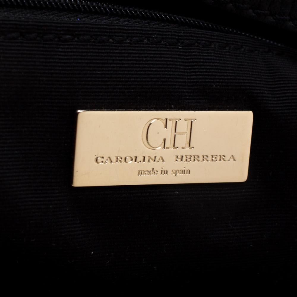 Carolina Herrera Black/Gold Monogram Velvet and Leather Hobo 5