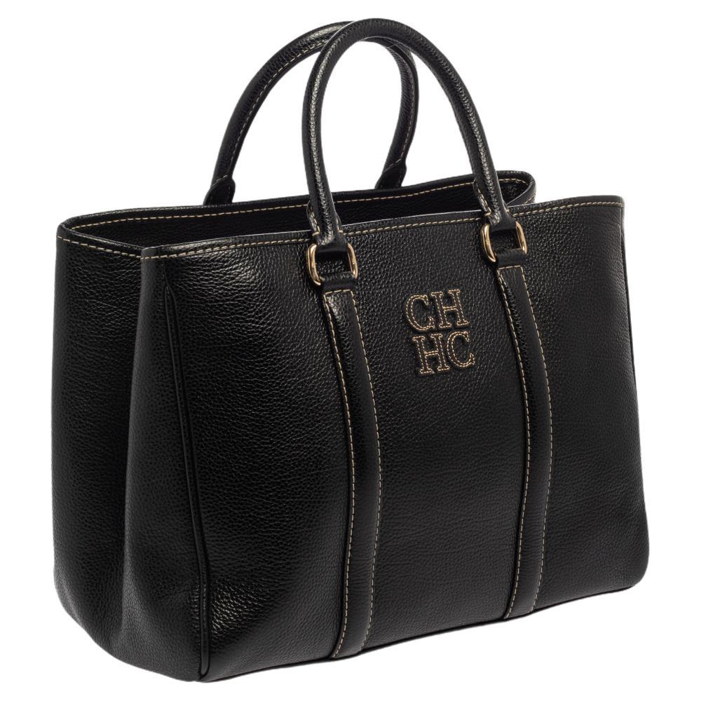 Women's Carolina Herrera Black Grained Leather Matteo Tote