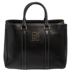 Carolina Herrera Black Grained Leather Matteo Tote