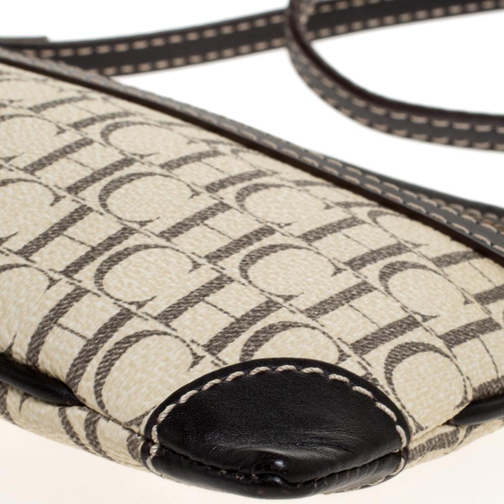 Beige Carolina Herrera Black/Ivory Monogram Coated Canvas and Leather Crossbody Bag