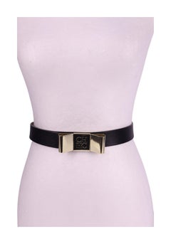 Carolina Herrera Black Leather Belt with Gold CH Logo Buckle