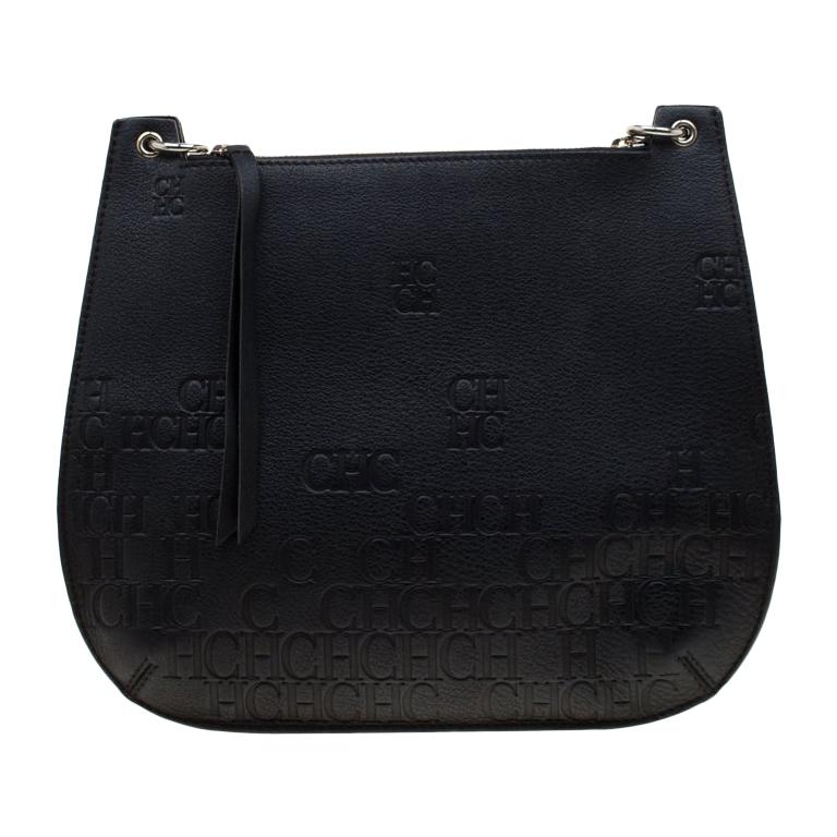 Carolina Herrera Black Leather Castanuela Messenger Bag