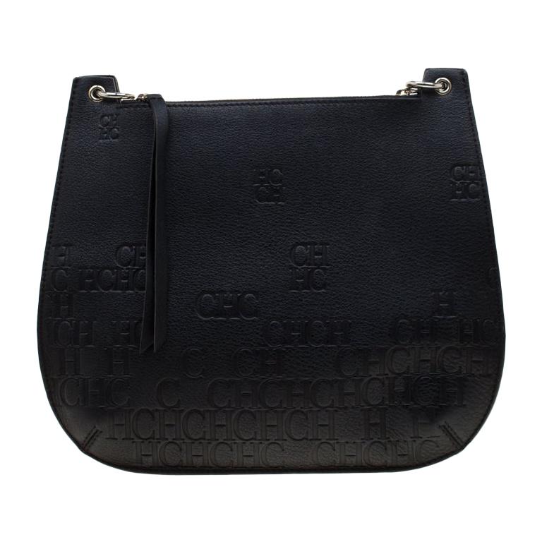 Carolina Herrera Black Leather Castanuela Messenger Bag For Sale