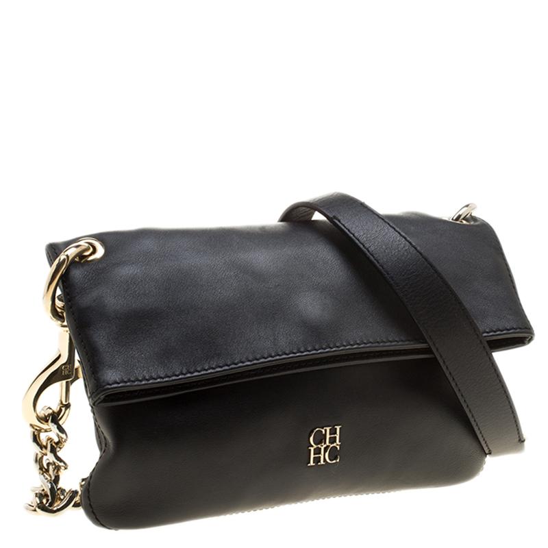 Women's Carolina Herrera Black Leather Chain Shoulder Bag