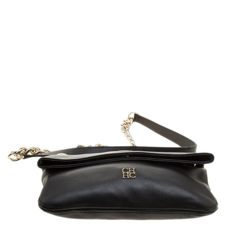 Carolina Herrera Black Leather Chain Shoulder Bag 2