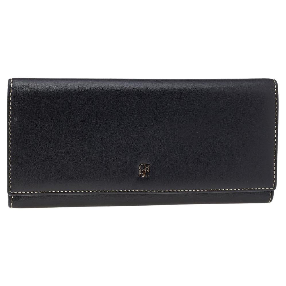 Carolina Herrera Black Leather Continental Wallet