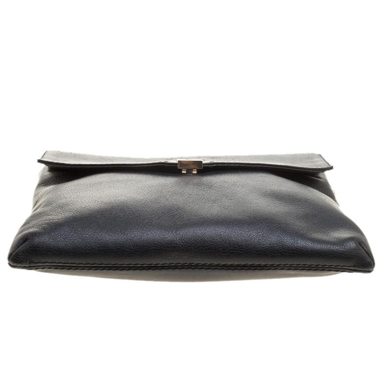 Carolina Herrera Black Leather Envelope Shoulder Bag 3