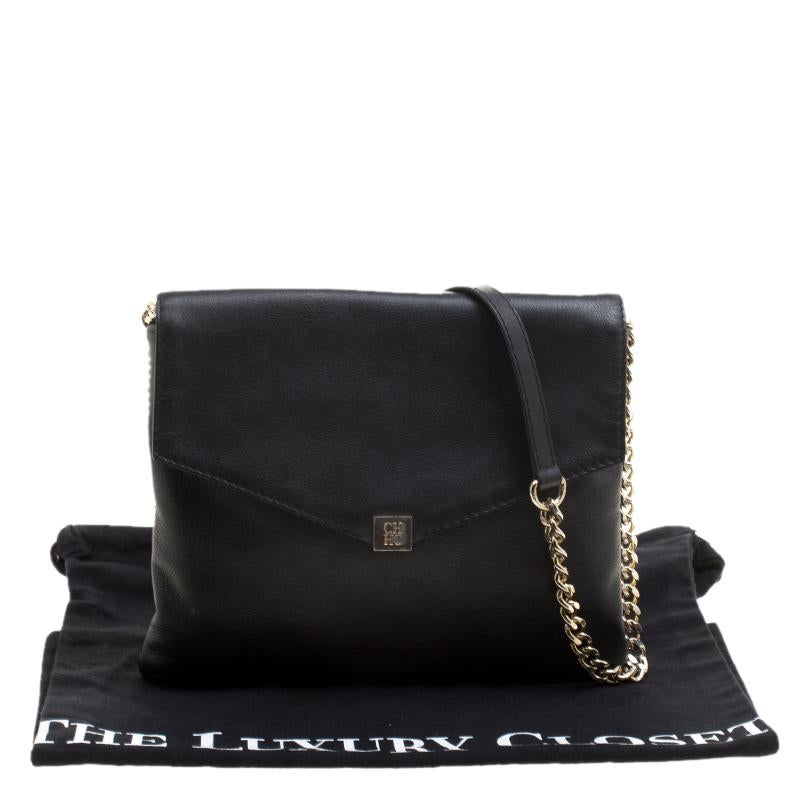 Carolina Herrera Black Leather Envelope Shoulder Bag 7