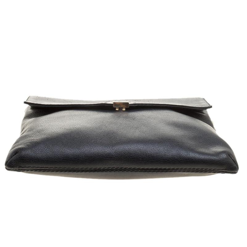 Carolina Herrera Black Leather Envelope Shoulder Bag 2