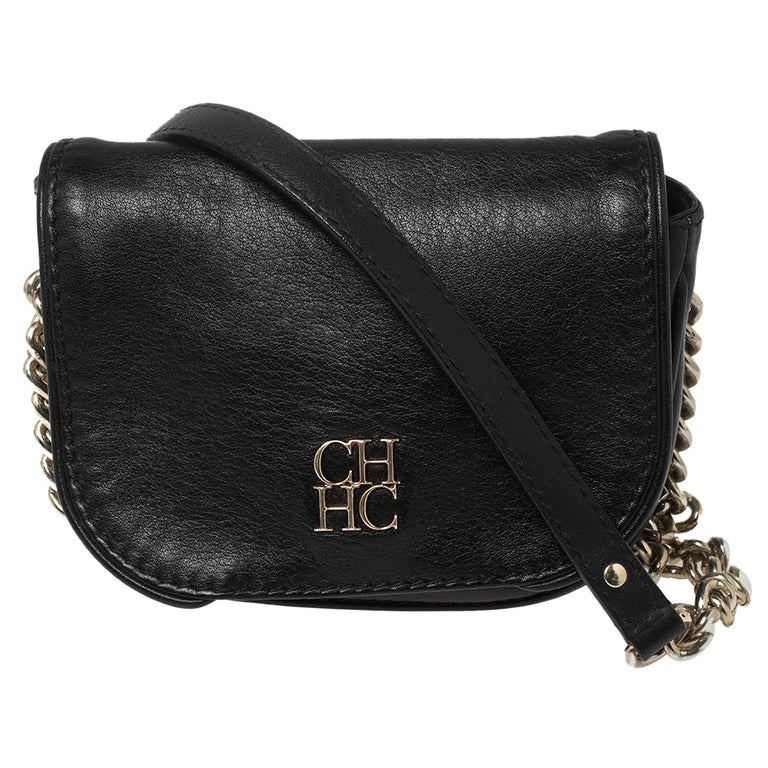 Carolina Herrera Black Leather Flap Crossbody Bag at 1stDibs
