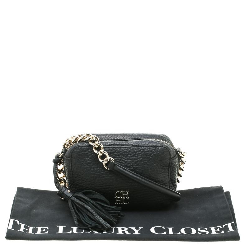 Carolina Herrera Black Leather Mini Tassel Crossbody Bag 3