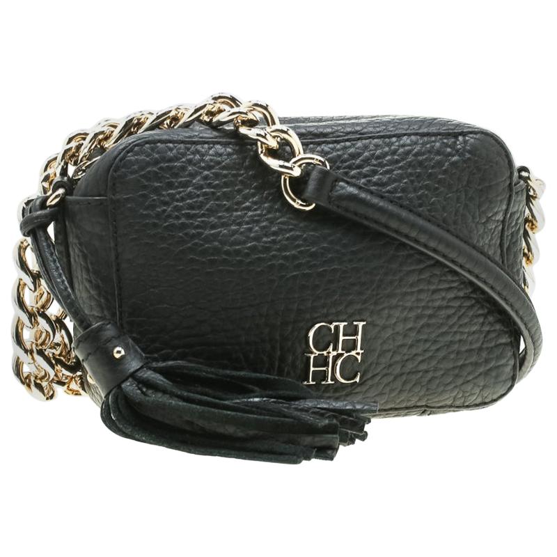 Carolina Herrera Black Leather Mini Tassel Crossbody Bag