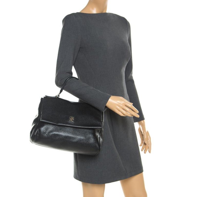 Carolina Herrera Black Leather Minuetto Flap Top Handle ...