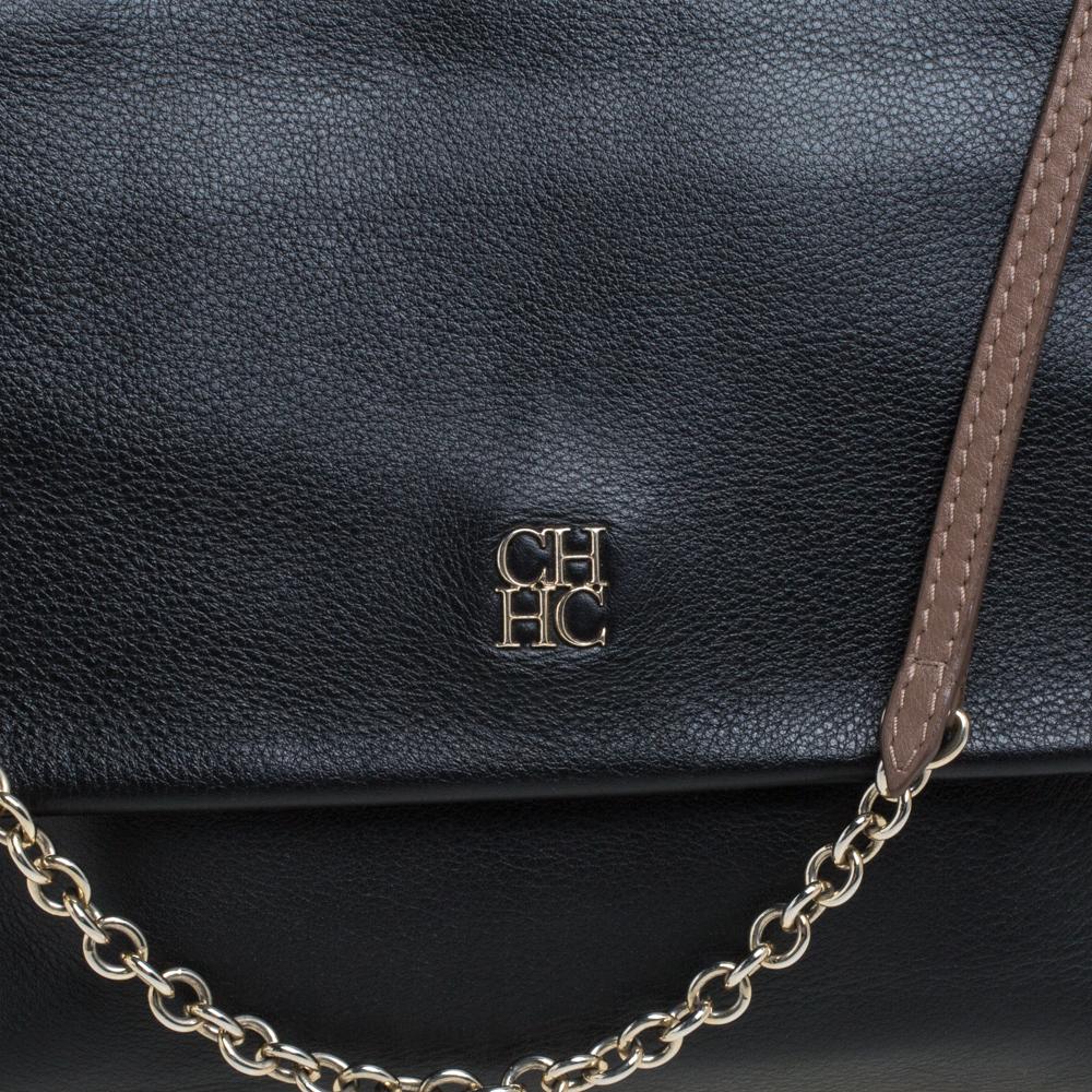 Carolina Herrera Black Leather Minuetto Flap Top Handle Bag In Fair Condition In Dubai, Al Qouz 2