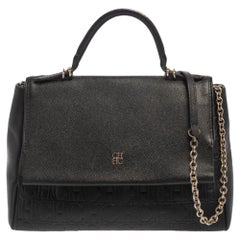 Carolina Herrera Black Leather Minuetto Flap Top Handle Bag