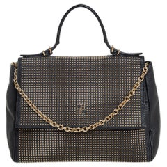 Carolina Herrera Black Leather Minuetto Studded Top Handle Bag
