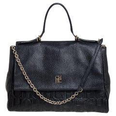Carolina Herrera Black Leather Minuetto Top Handle Bag