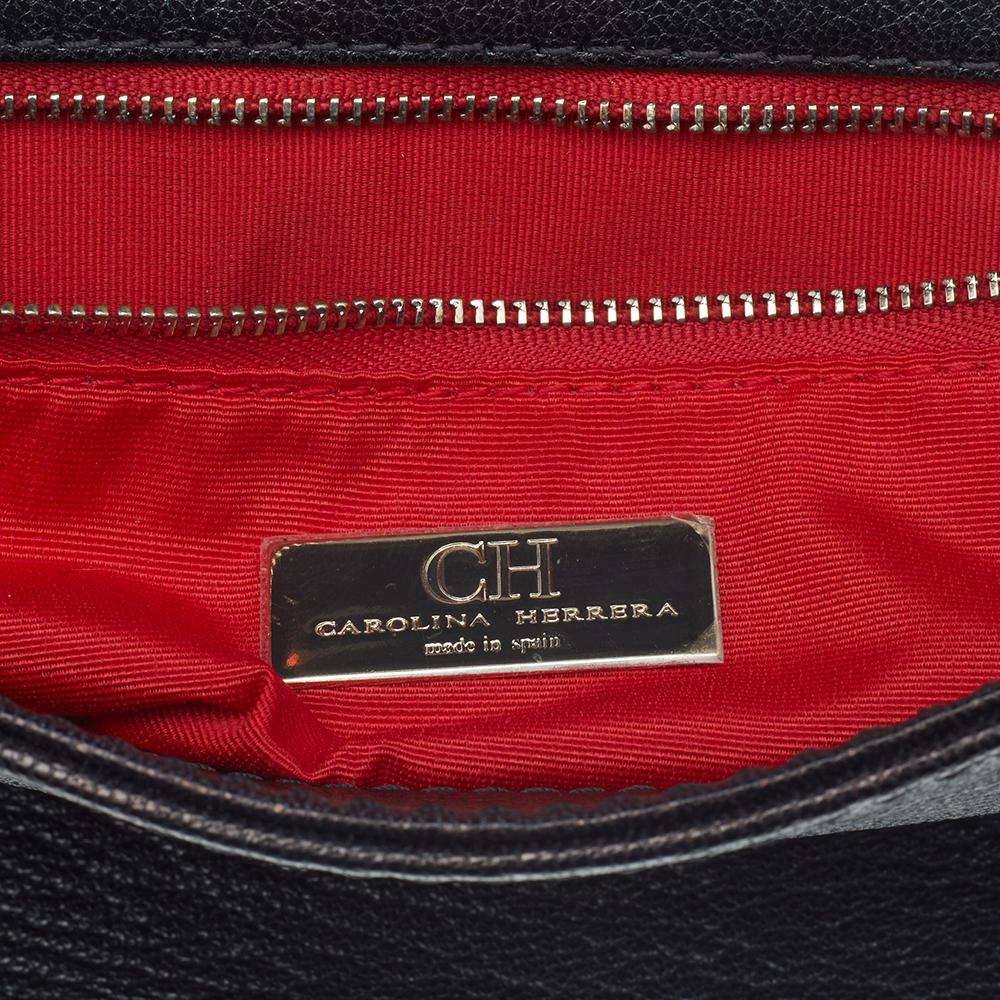 Women's Carolina Herrera Black Leather Monogram Embossed Minuetto Top Handle Bag