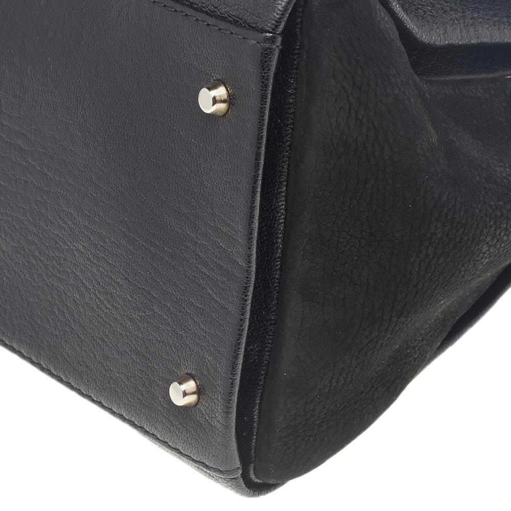 Carolina Herrera Black Leather Monogram Embossed Minuetto Top Handle Bag 3