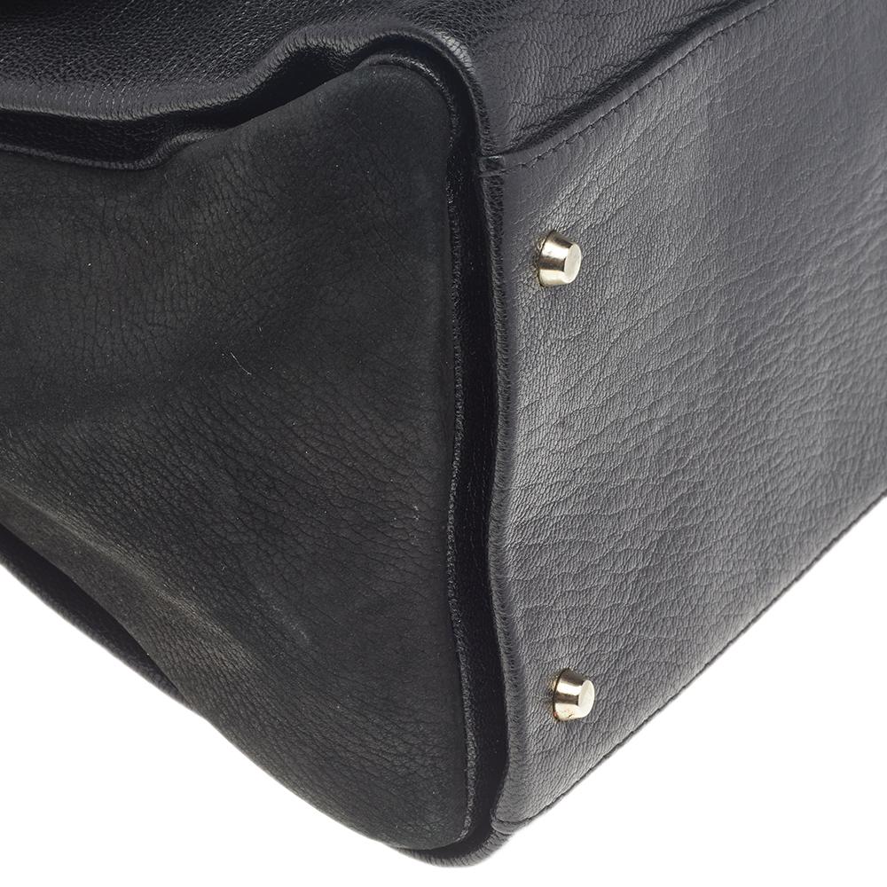 Carolina Herrera Black Leather Monogram Embossed Minuetto Top Handle Bag 4