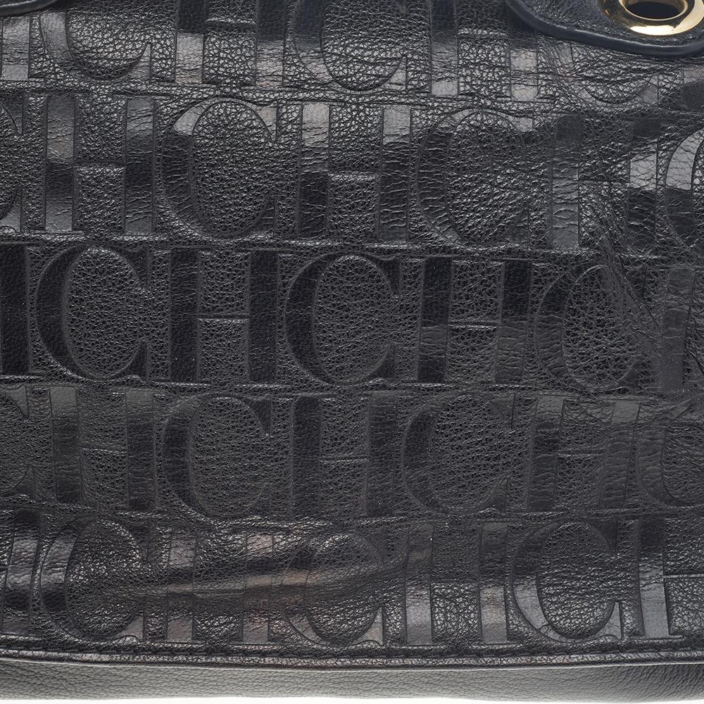 Carolina Herrera Black Leather Monogram Embossed Minuetto Top Handle Bag 5