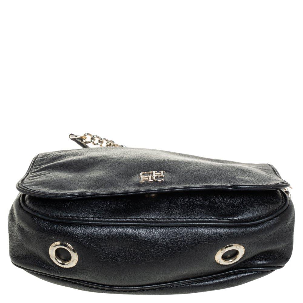 Carolina Herrera Black Leather New Baltazar Flap Shoulder Bag For Sale 1