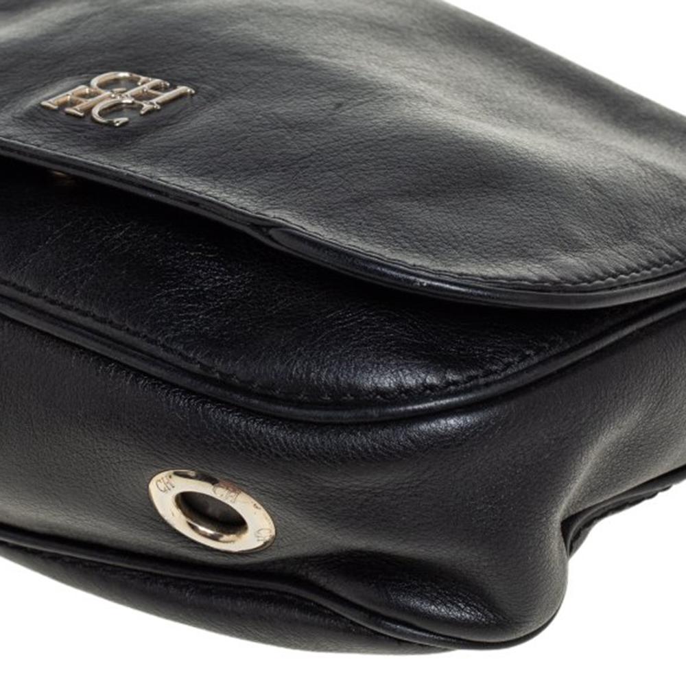 Carolina Herrera Black Leather New Baltazar Flap Shoulder Bag For Sale 2