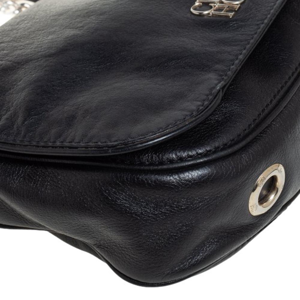 Carolina Herrera Black Leather New Baltazar Flap Shoulder Bag For Sale 3