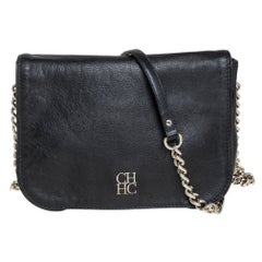 Carolina Herrera Black Leather New Baltazar Flap Shoulder Bag