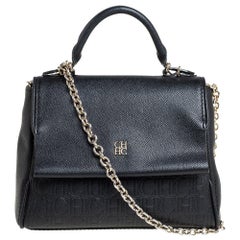 Carolina Herrera Black Leather Small Minuetto Top Handle Bag