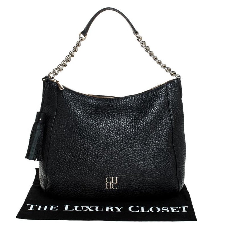 Carolina Herrera Black Leather Tassel Chain Hobo For Sale at 1stDibs