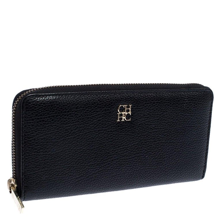 Carolina Herrera Black Leather Zip Around Wallet For Sale at 1stDibs ...
