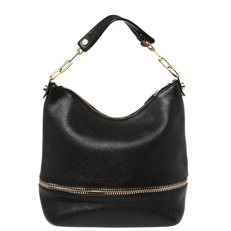 Carolina Herrera Black Leather Zipped Hobo at 1stDibs