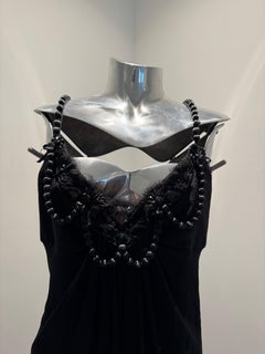 Carolina Herrera Vintage Black Silk Maxi Dress with Beaded Neckline