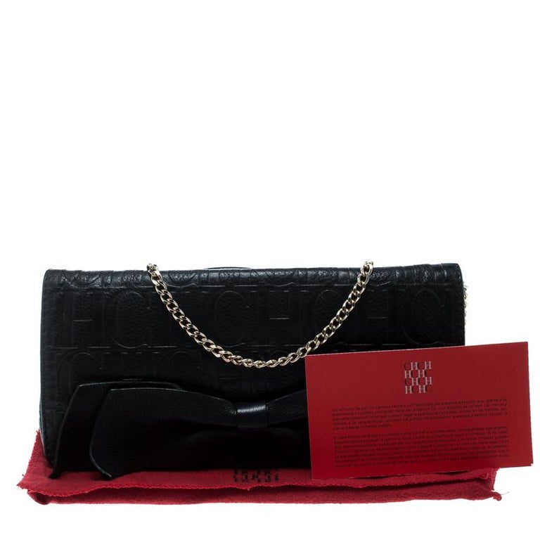Carolina Herrera Black Monogram Embossed Bow Shoulder Bag For Sale at ...