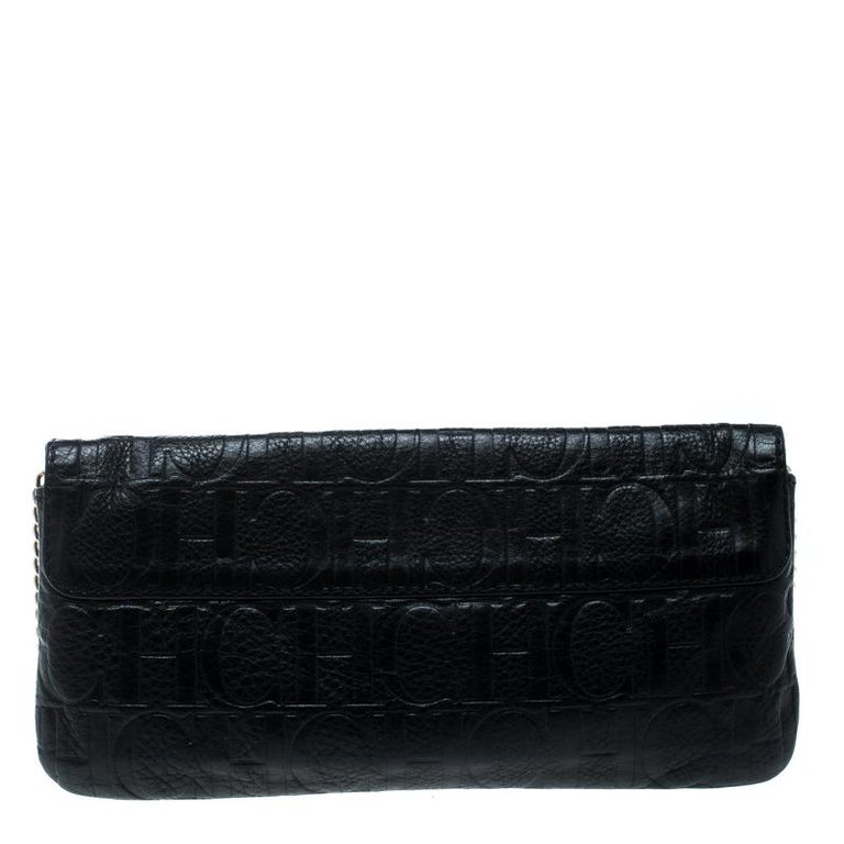 Carolina Herrera Black Monogram Embossed Bow Shoulder Bag For Sale at ...