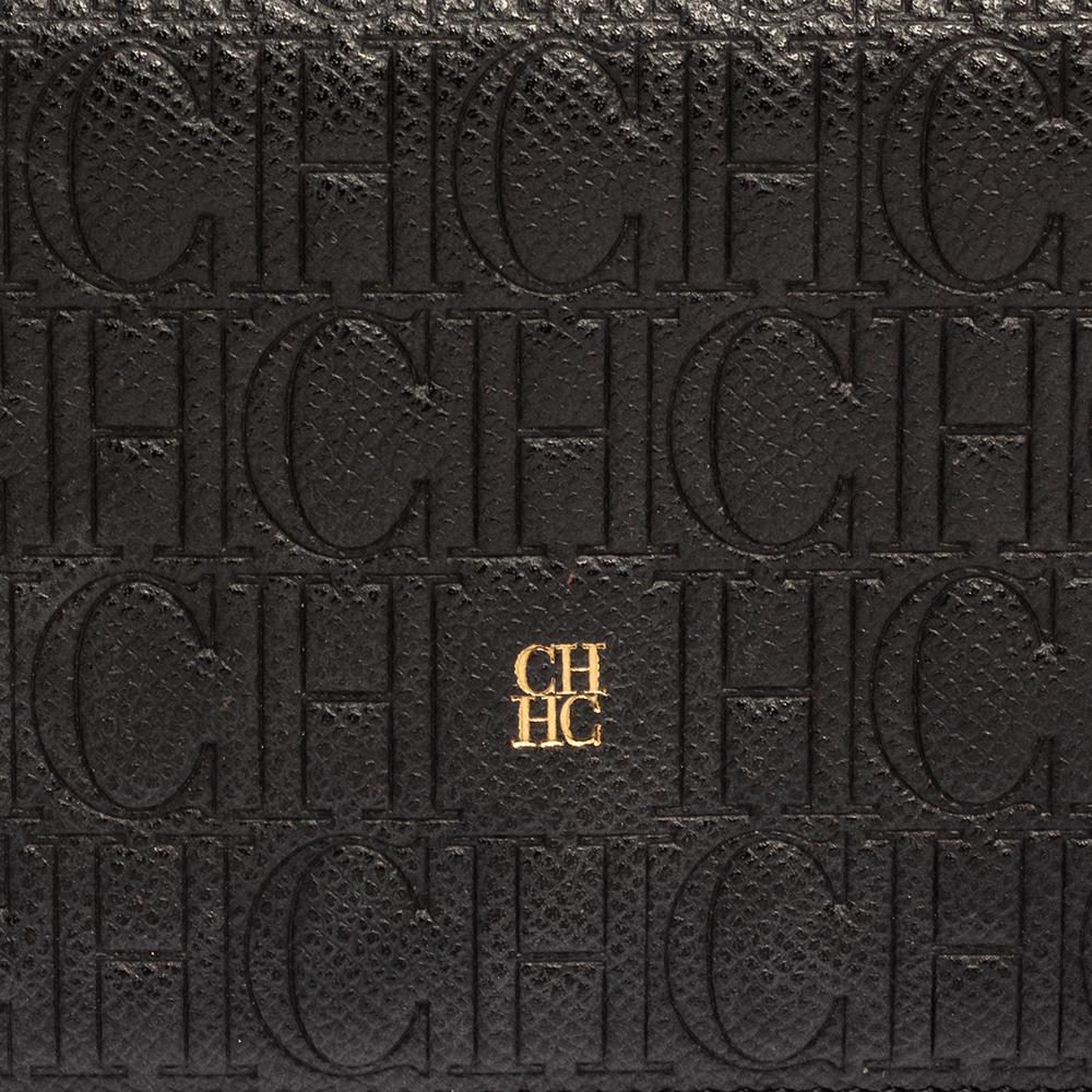 Carolina Herrera Black Monogram Embossed Leather Bifold Long Wallet 2