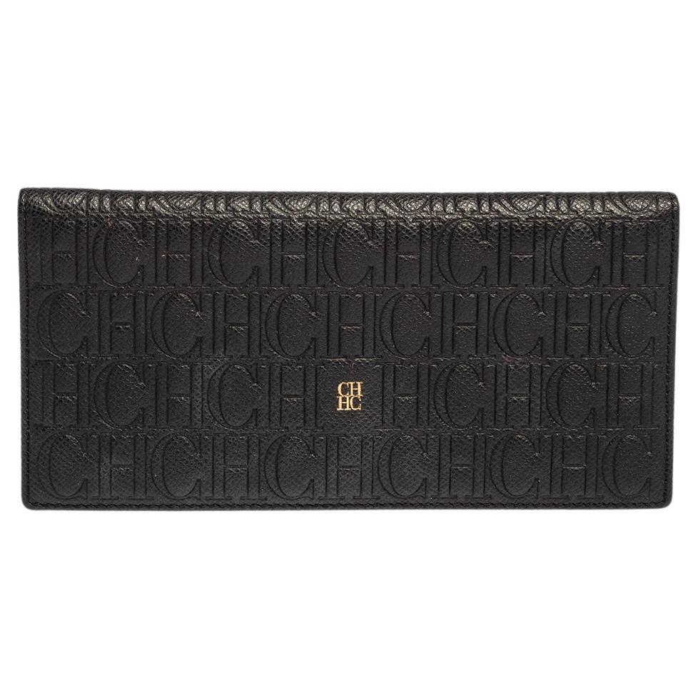 Carolina Herrera Black Monogram Embossed Leather Bifold Long Wallet