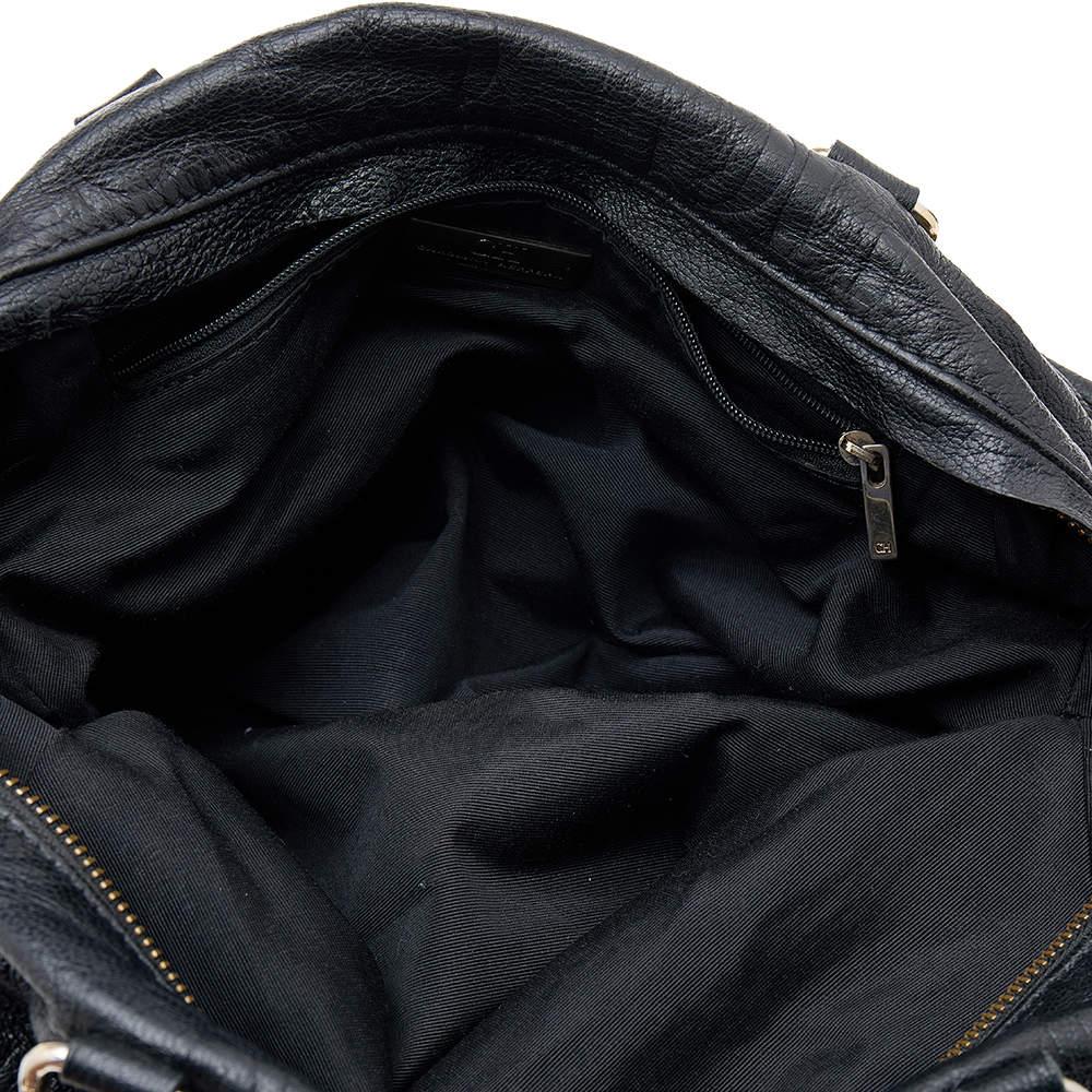 Carolina Herrera Black Monogram Embossed Leather Boston Bag For Sale 6