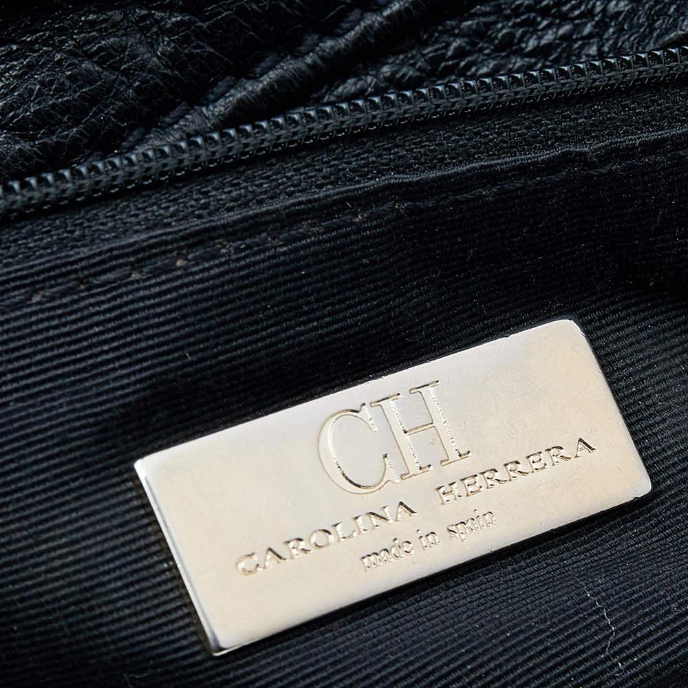 Women's Carolina Herrera Black Monogram Embossed Leather Boston Bag For Sale